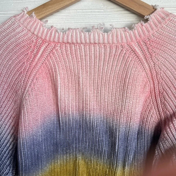The Indigo Child Distressed Rainbow Sprayed V Neck Sweater Colorful Sz M - Picture 5 of 14